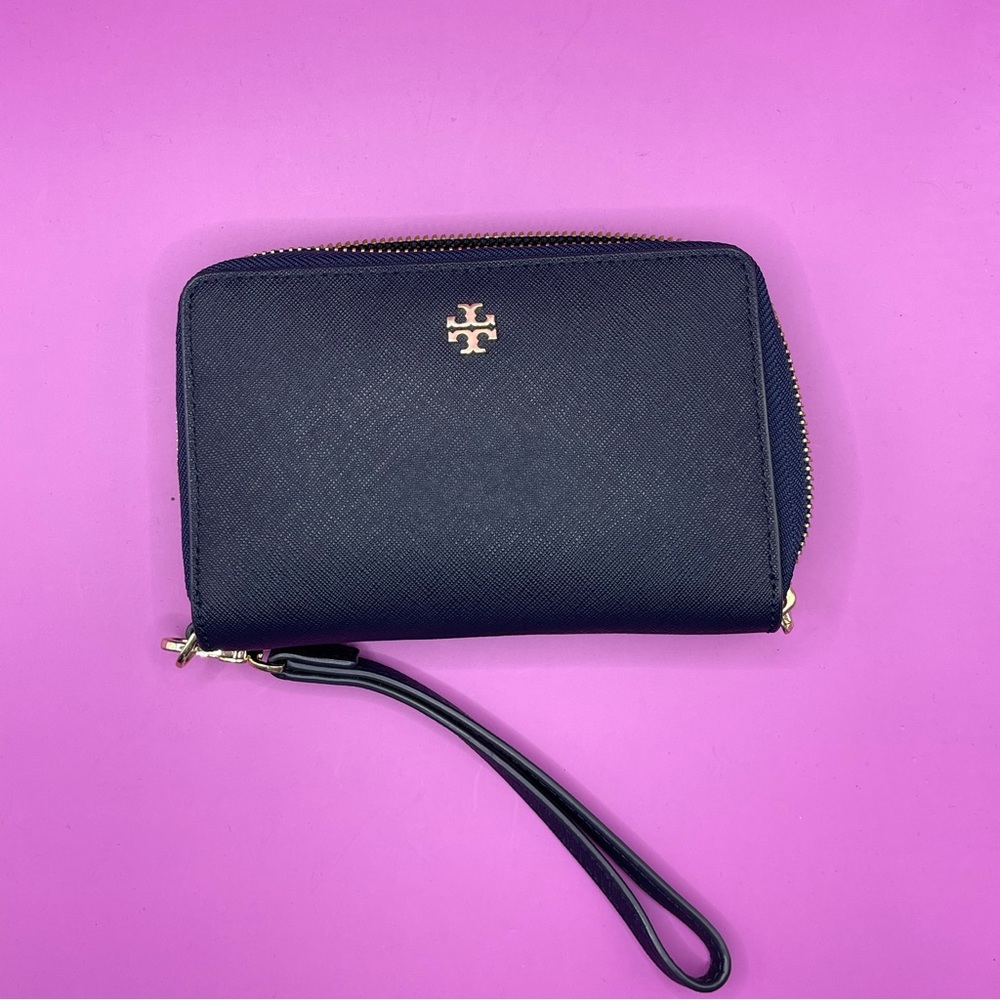 Tory Burch Robinson Zip Continental navy wallet wristlet
